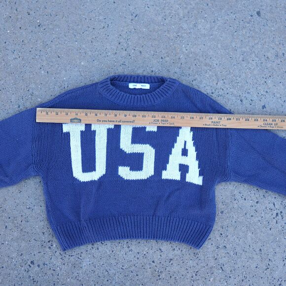 Grayson Threads USA Cropped Knit Sweater XS Blue Graphic Cotton Y2K Preppy - Picture 8 of 12